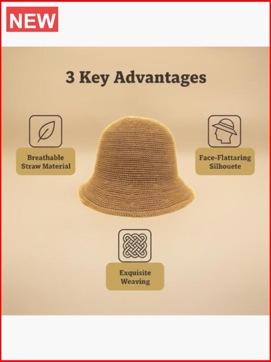 Women Straw Bucket Hat Knitted Paper Foldable Sun Hat Travel Beach UV Protection main image 7